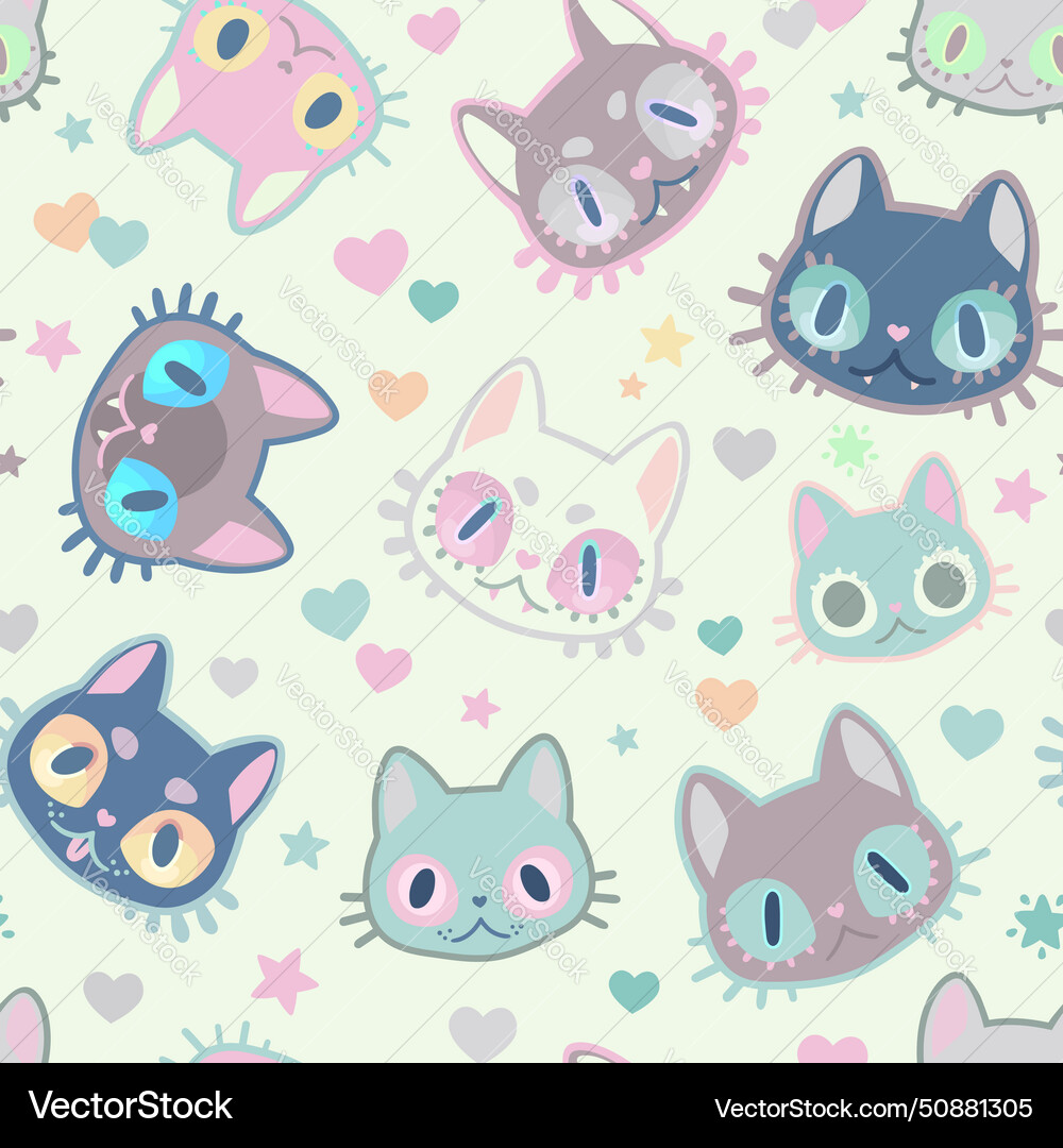 Delicate cute seamless pattern with cat faces Vector Image