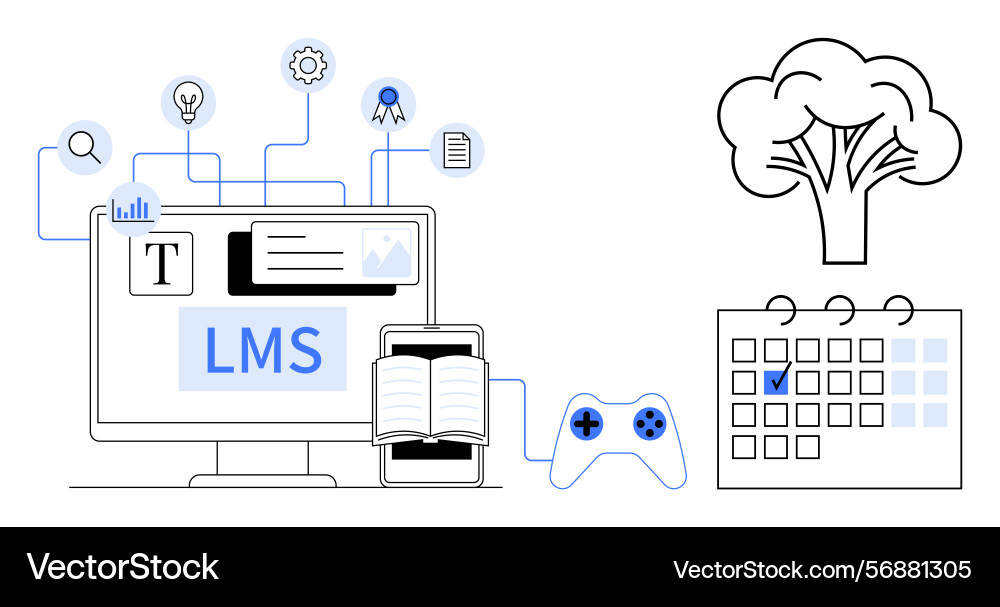 E-learning system with devices scheduling E-learning system with devices scheduling vector image