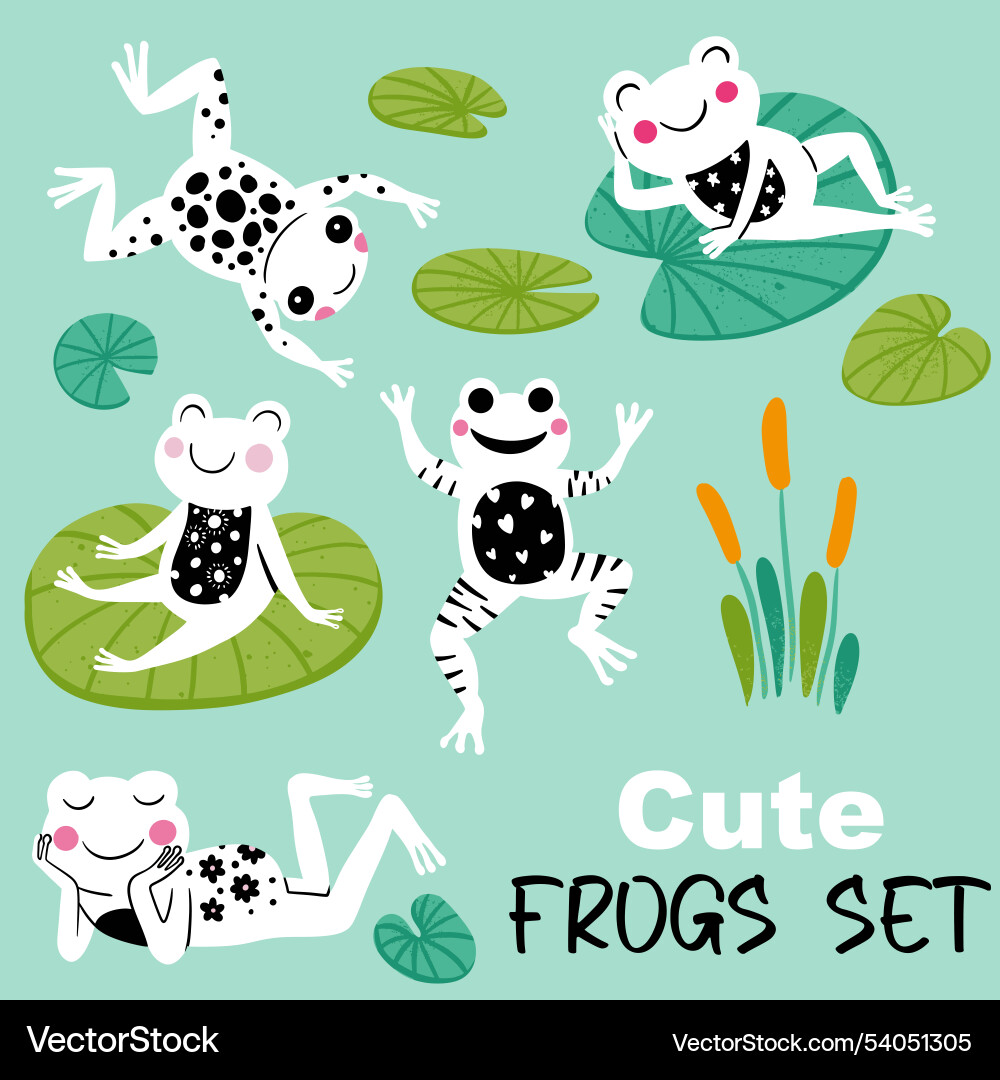 Fun frogs characters isolated elements set Fun frogs characters isolated elements set Vector Image