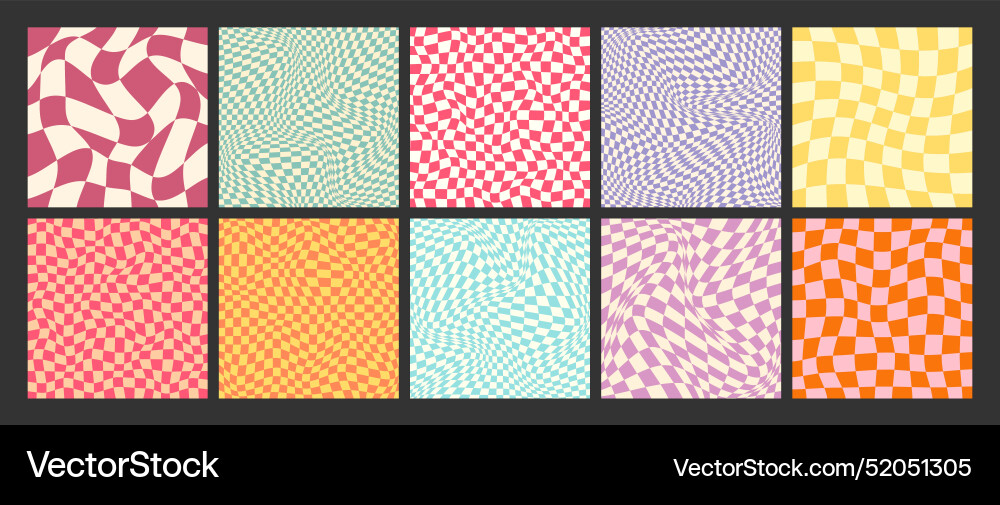 Groovy checkered pattern colorful distorted tiled Vector Image