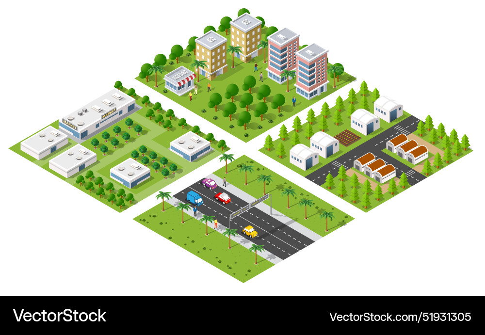 Isometric 3d park trees forest Royalty Free Vector Image