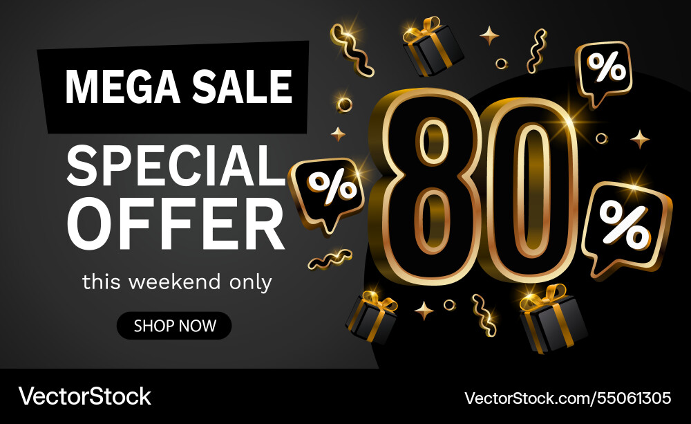 Mega Verkauf 80 Sonderangebot Banner golden Zeichen Mega Verkauf 80 Sonderangebot Banner golden Zeichen vektorbild