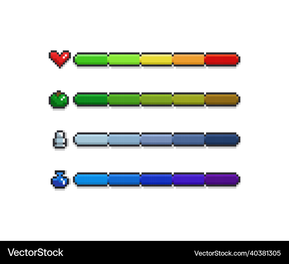Pixel art game development progress bar set Pixel art game development progress bar set vector image