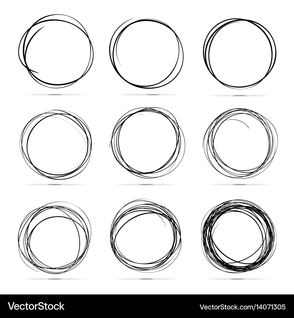 Set of 9 hand drawn scribble circles vector image