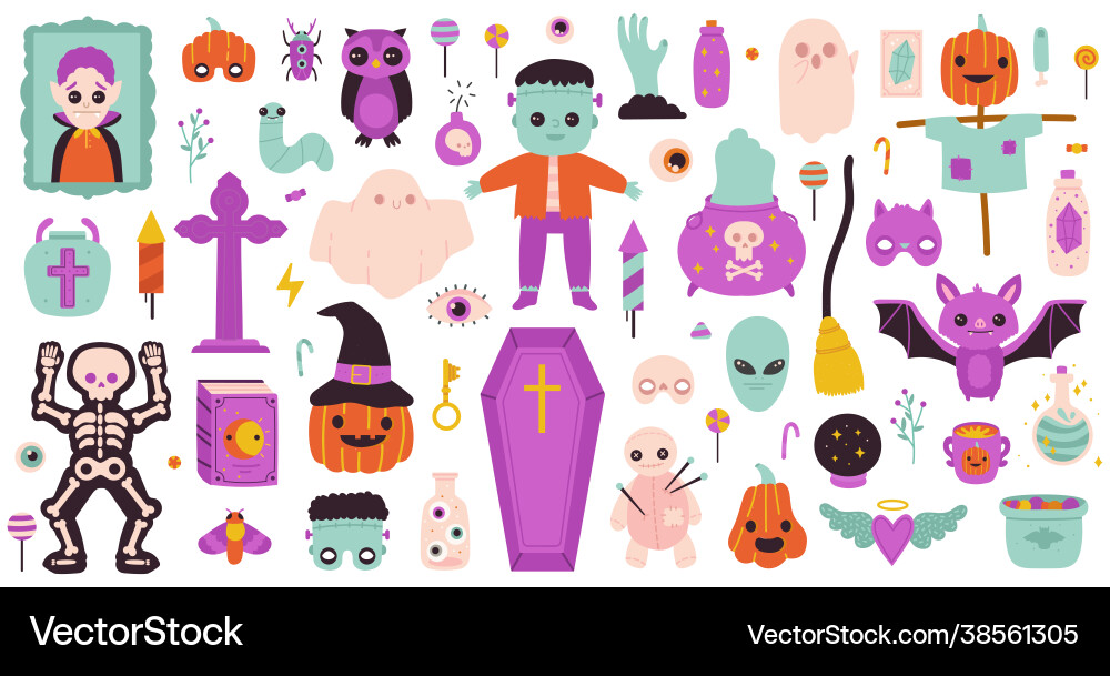 Spooky halloween symbols happy ghost Spooky halloween symbols happy ghost vector image