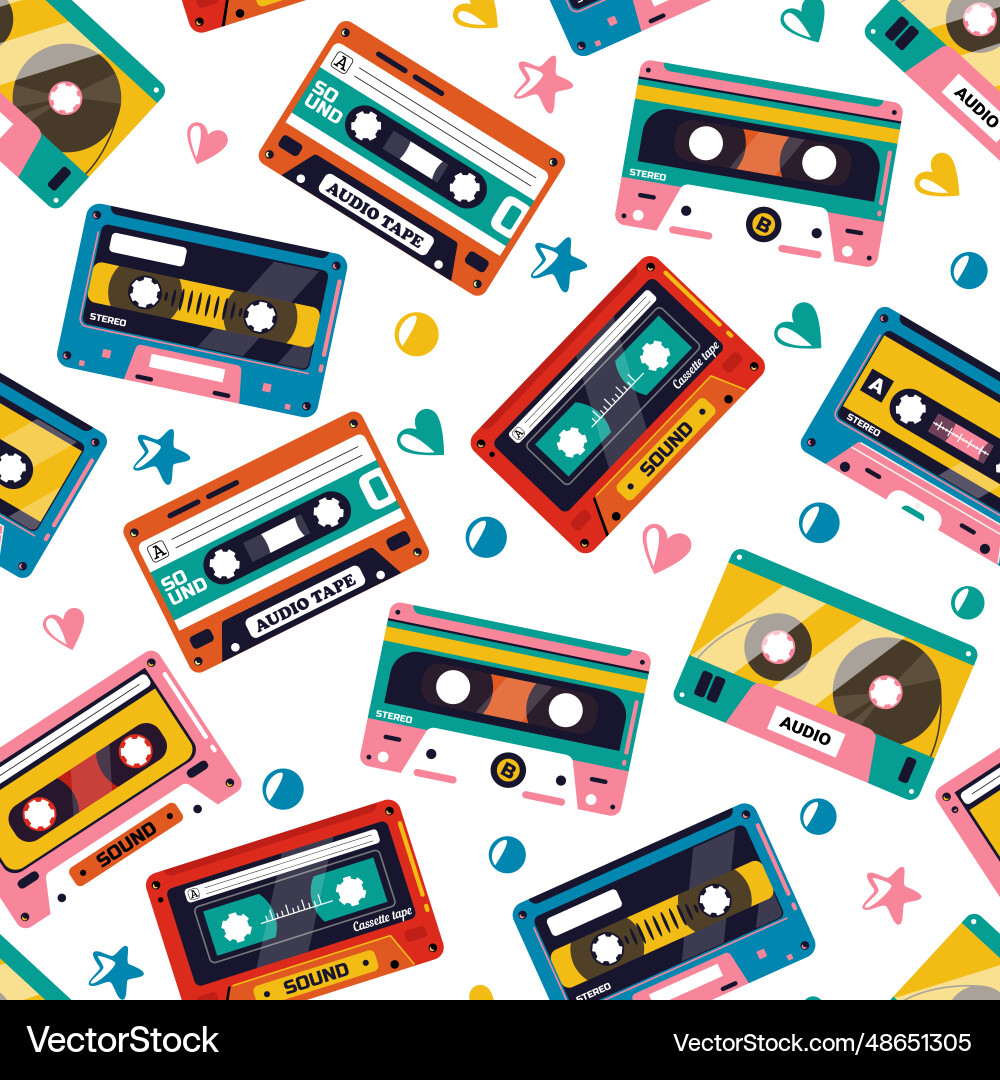 Tape cassette pattern seamless print of old Tape cassette pattern seamless print of old vector image