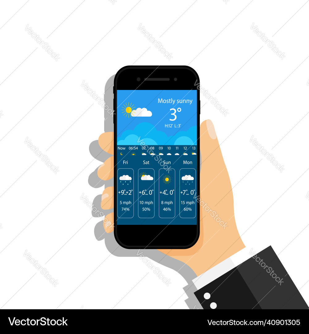 Weather forecast in phone widget Vector Image
