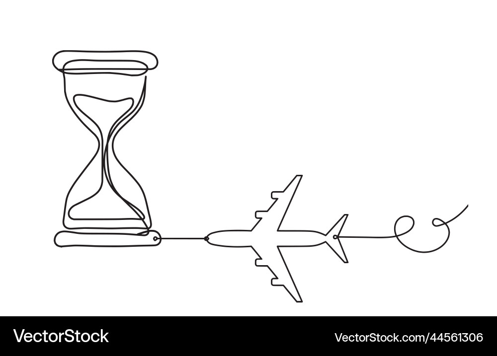 Abstract clock with plane as line drawing vector image