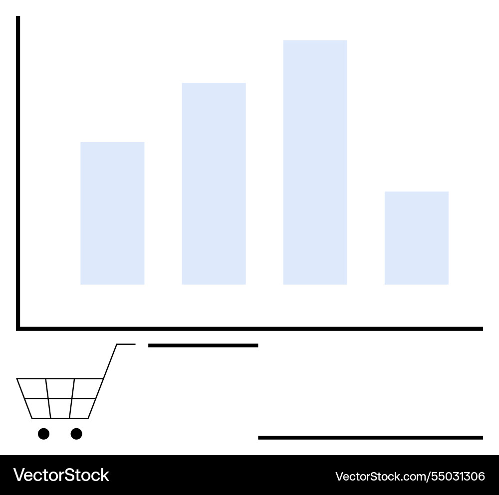 Bar chart with shopping cart symbol representing Bar chart with shopping cart symbol representing vector image