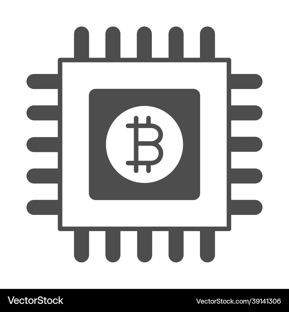 Bitcoin emblem on circuit microchip solid icon Bitcoin emblem on circuit microchip solid icon vector image