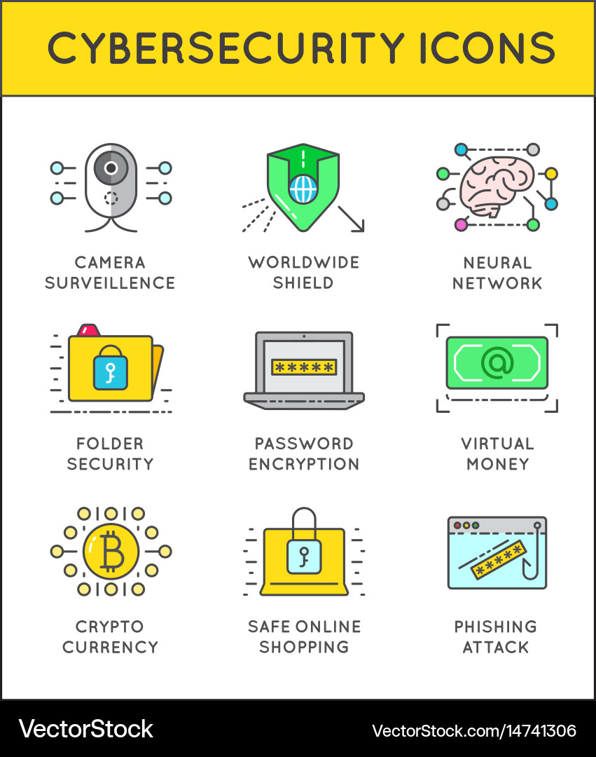 Cyber security thin line icons set computer vector image