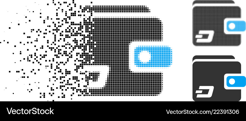 Dissolving pixelated halftone dash wallet icon Vector Image