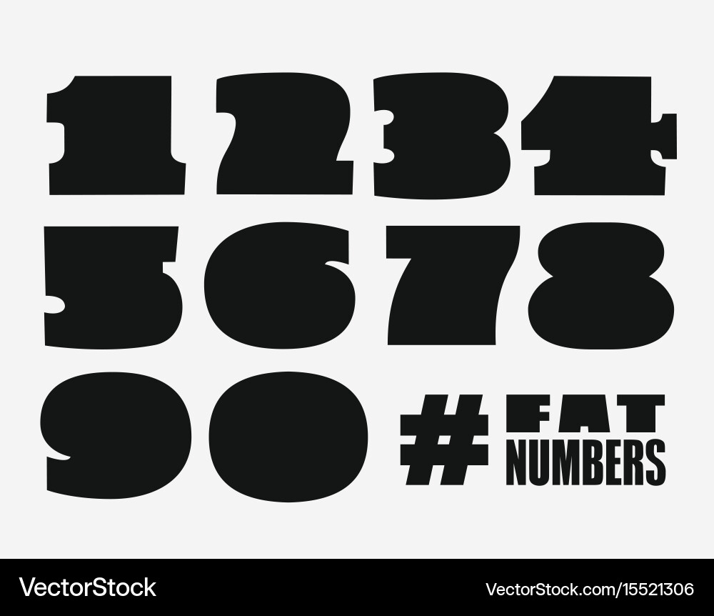 Fat numbers set in black shape vector image