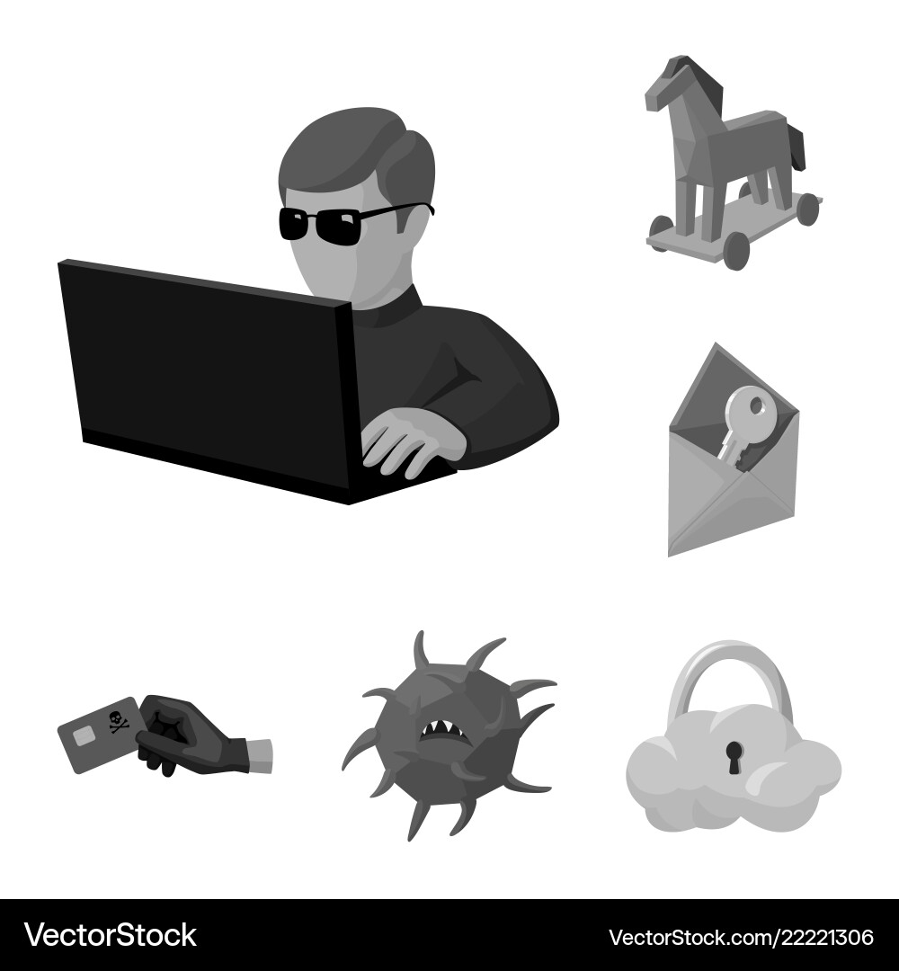 Hacker und Hacking monochrome Icons im Set Hacker und Hacking monochrome Icons im Set vektorbild