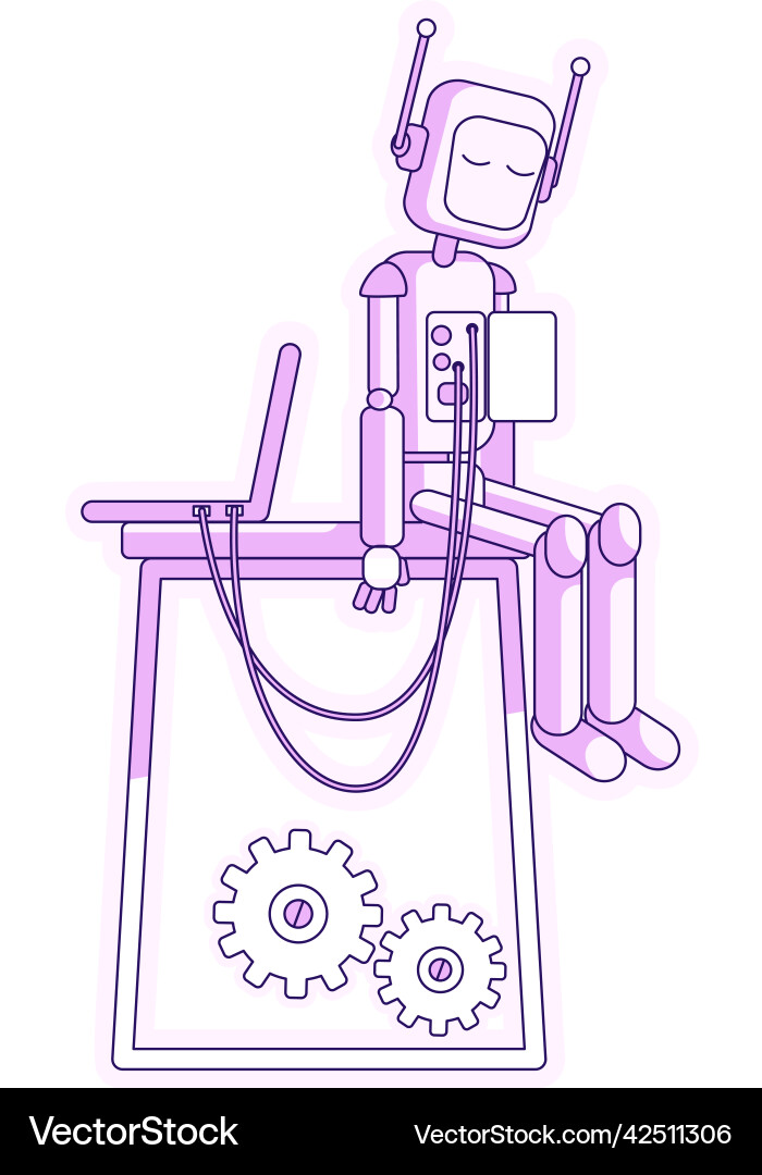 Laptop and robot semi flat color element Laptop and robot semi flat color element vector image