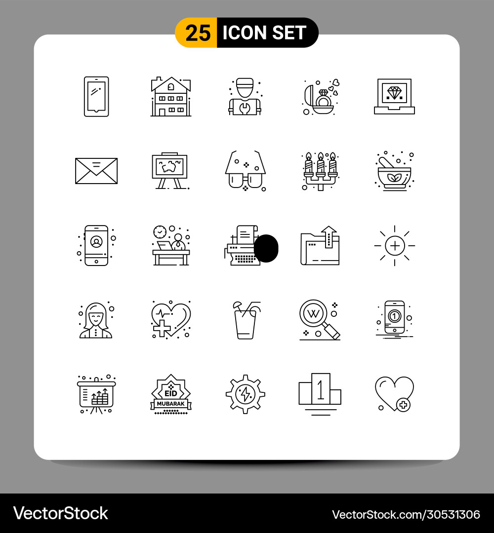 Line pack 25 universal symbols coding vector image