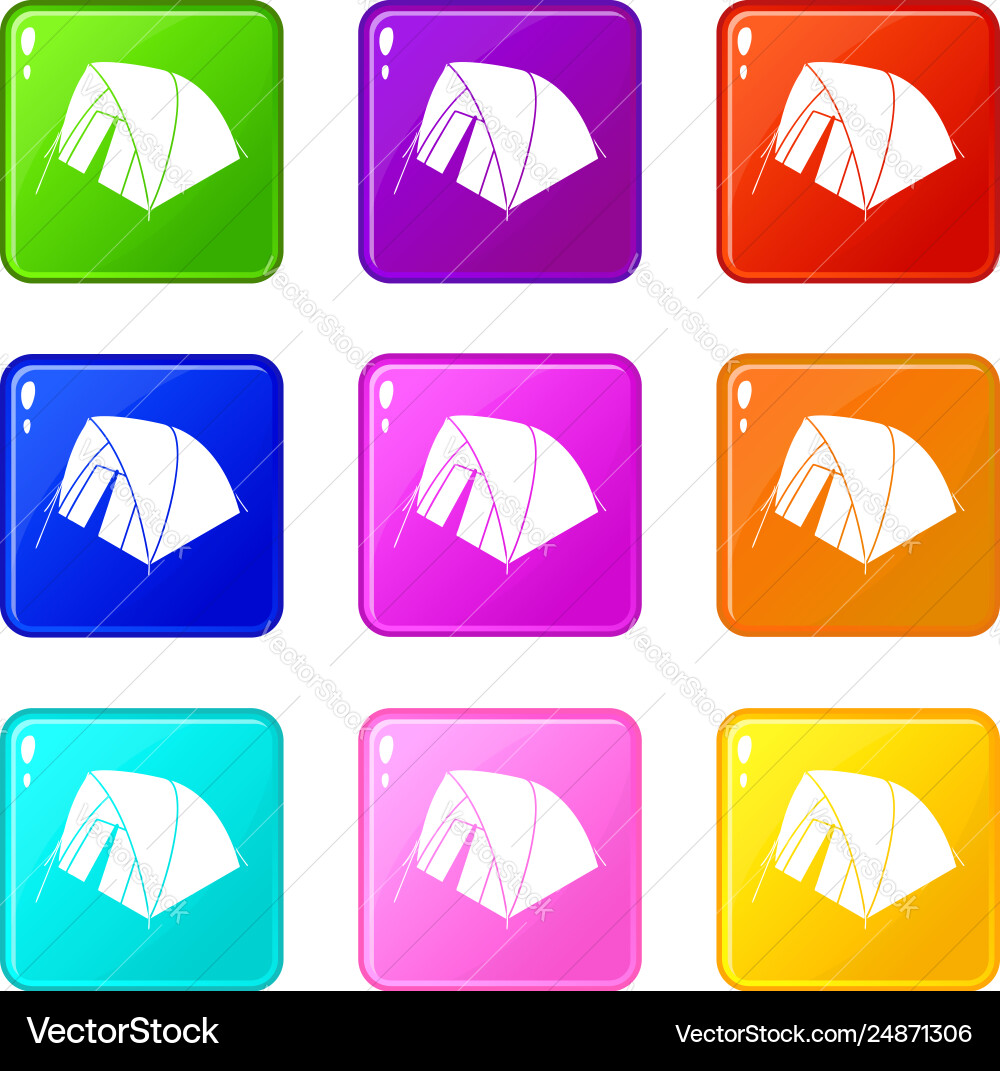 Mountain tent icons set 9 color collection Mountain tent icons set 9 color collection vector image