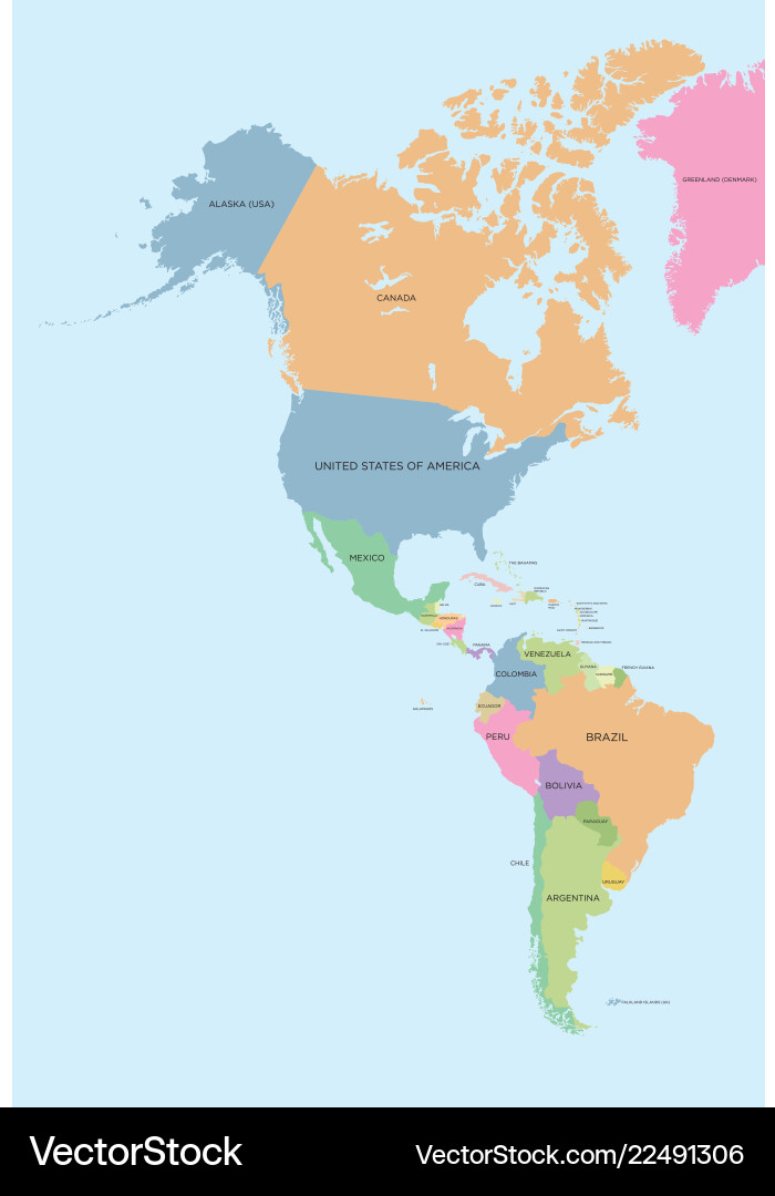 North & South America Political Map Royalty Free Vector