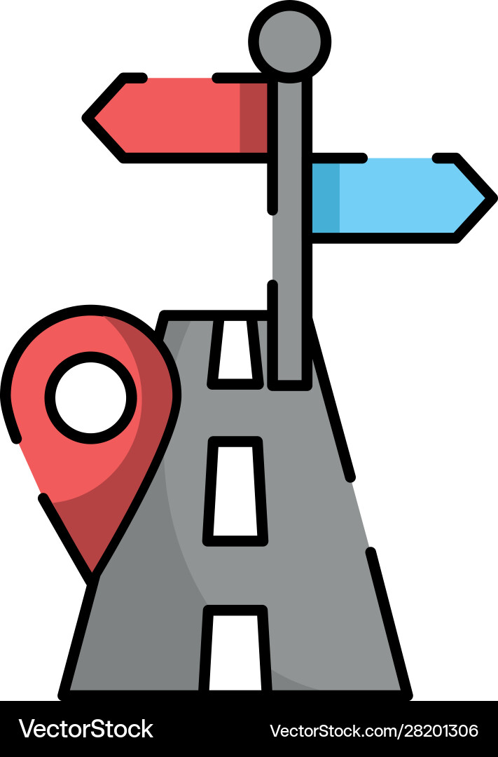 Pin pointer location guide with road Vector Image