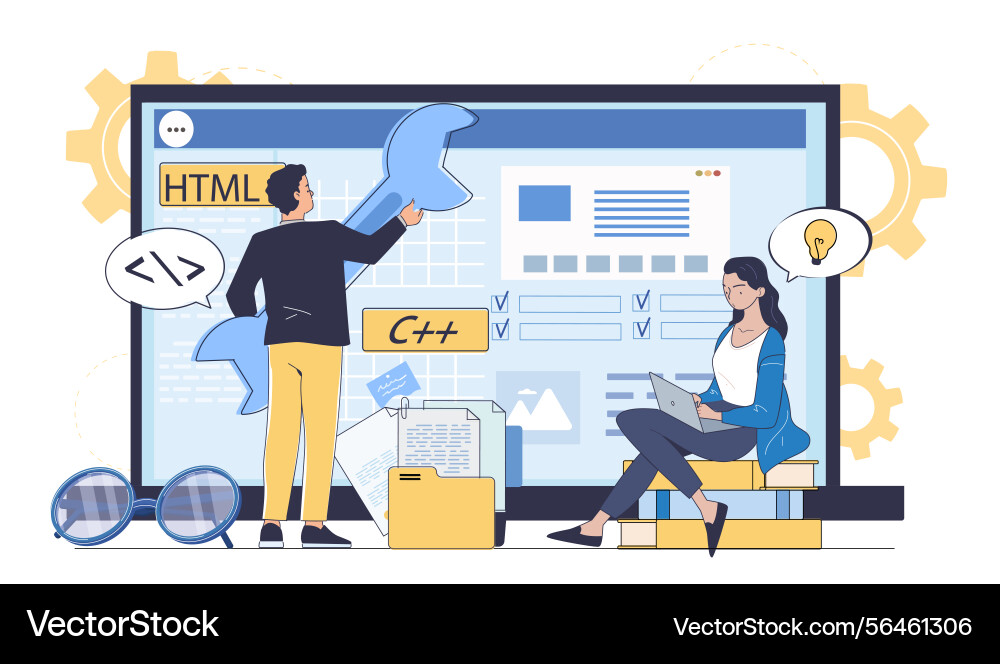 Programmers developing website woman and man Programmers developing website woman and man Vector Image