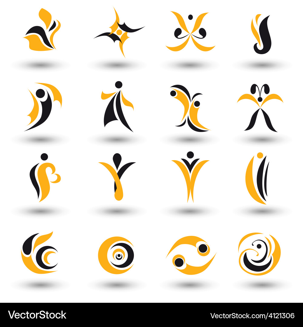 Set of different yellow abstract flat elements vector image