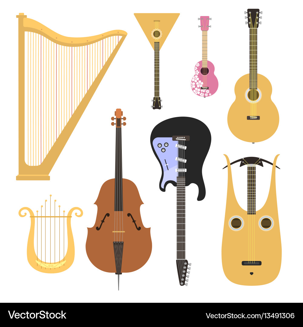 Set of stringed musical instruments classical Set of stringed musical instruments classical vector image