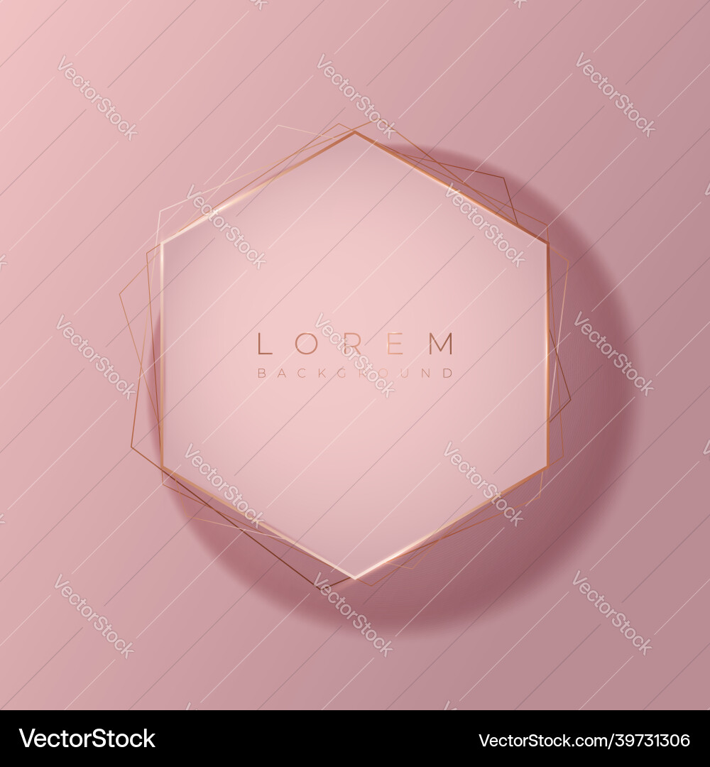 Soft pink hexagonal 3d background shape with gold Soft pink hexagonal 3d background shape with gold vector image