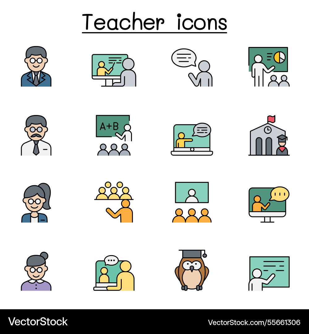 Teacher set color line style Royalty Free Vector Image