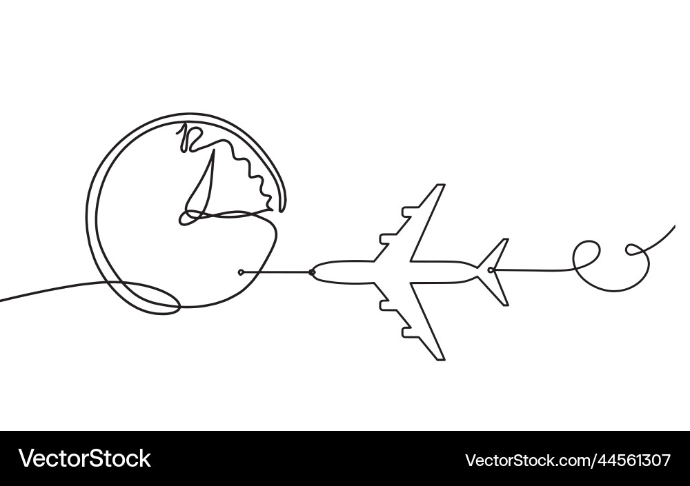 Abstract clock with plane as line drawing vector image