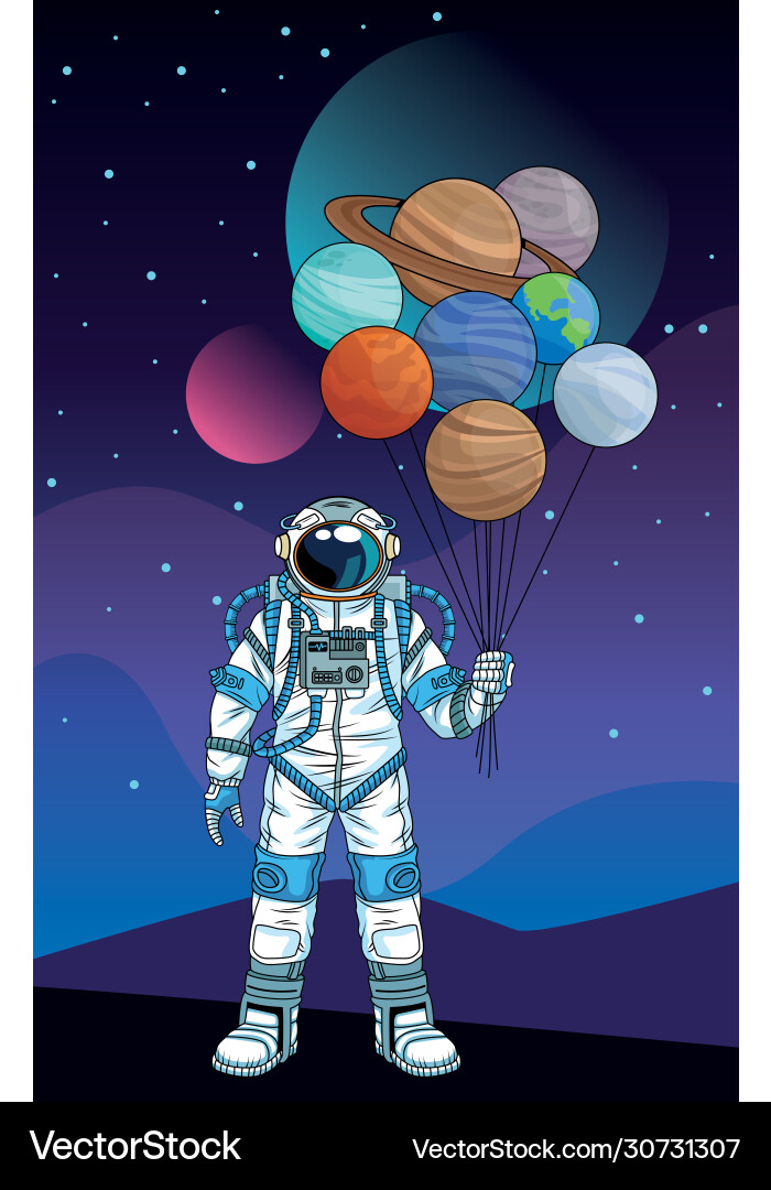 Astronaut with planets in space character Vector Image
