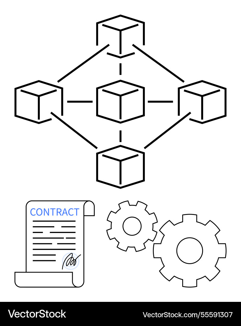 Blockchain network connected with smart contract vector image