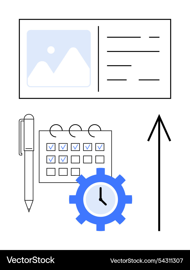 Business productivity setup with calendar clock Business productivity setup with calendar clock Vector Image