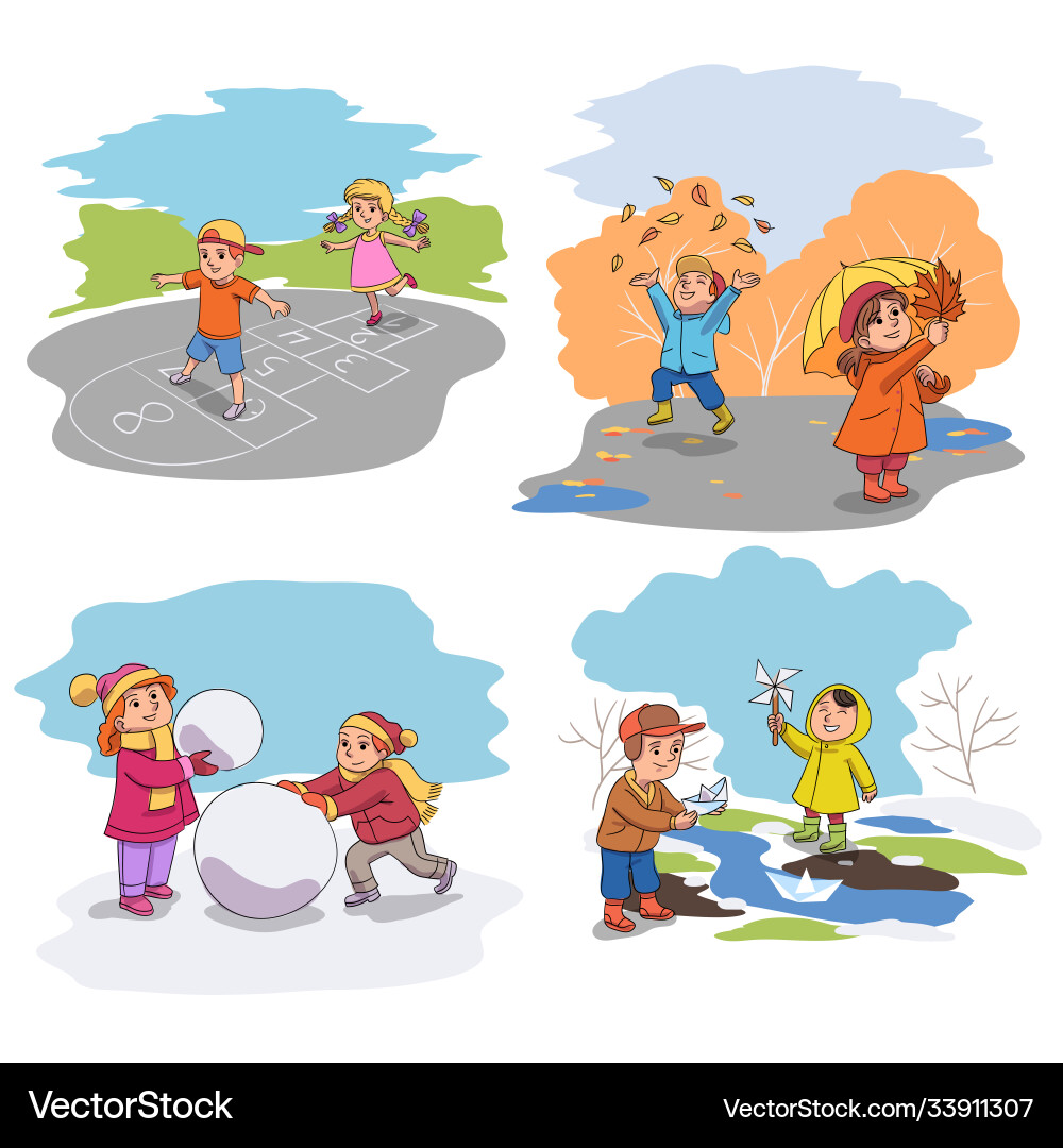 Children season outdoor recreational activity set Children season outdoor recreational activity set vector image