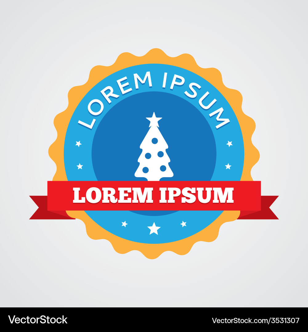 Christmas tree vintage badge label icon vector image