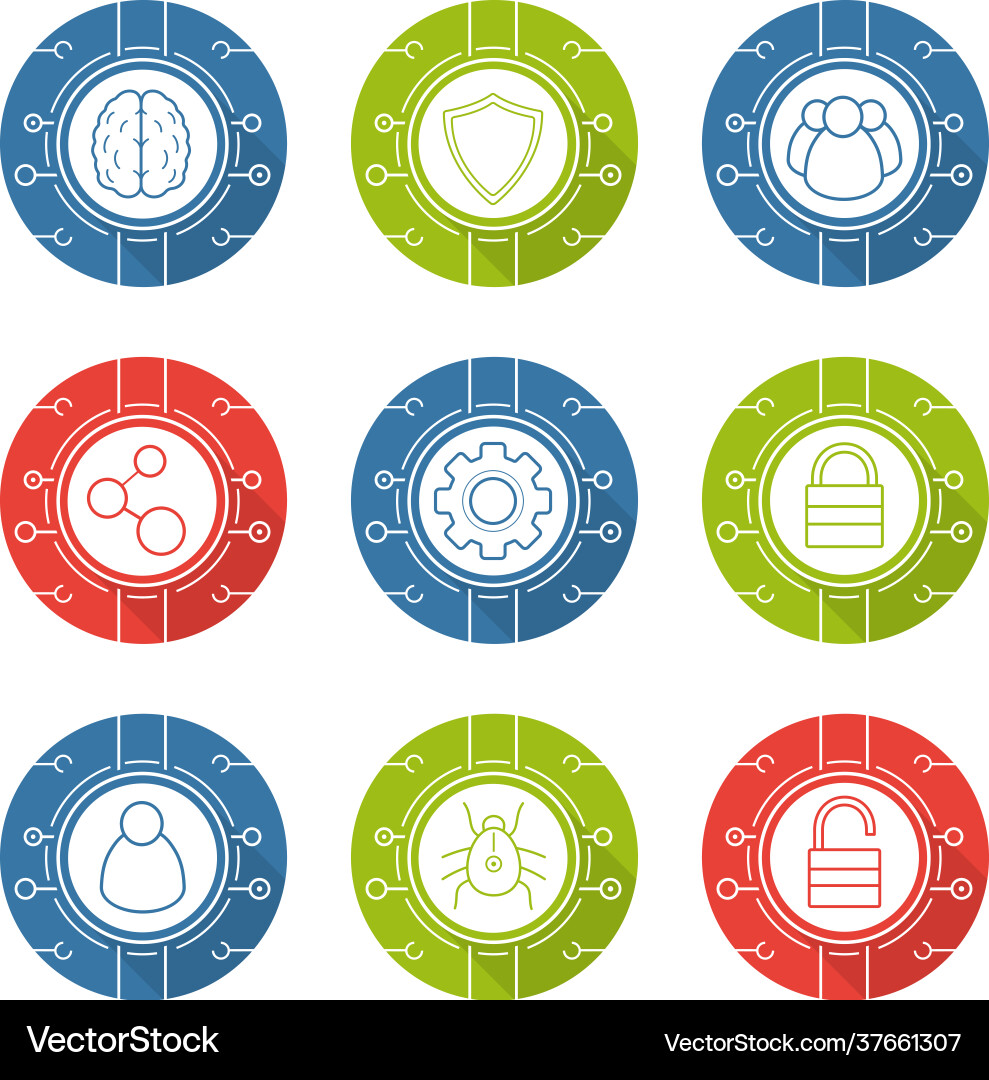 Cyber security linear icons set vector image