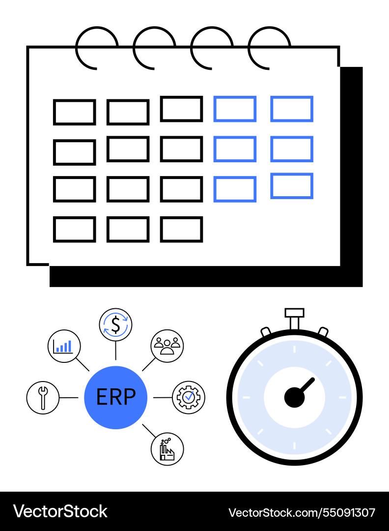 Erp software plan scheduling with clock Erp software plan scheduling with clock vector image