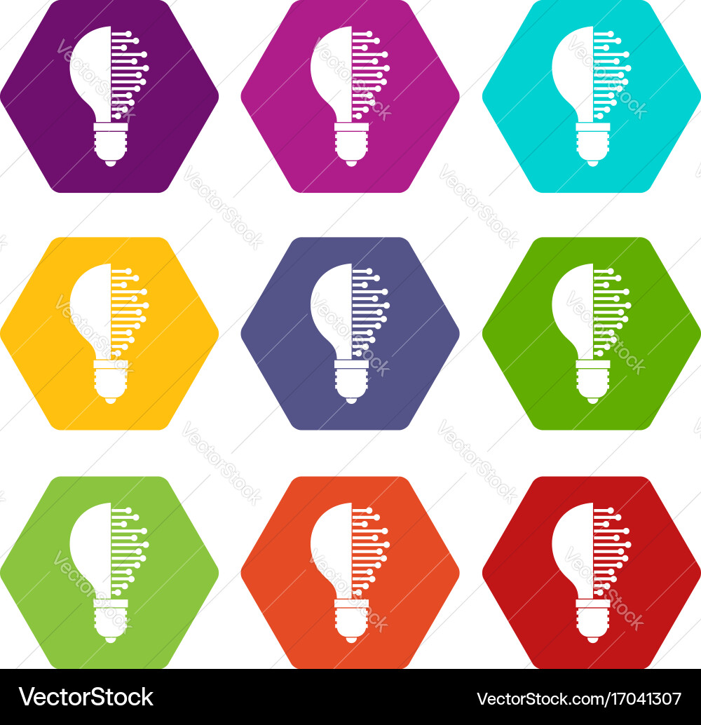 Lightbulb with microcircuit icon set color vector image