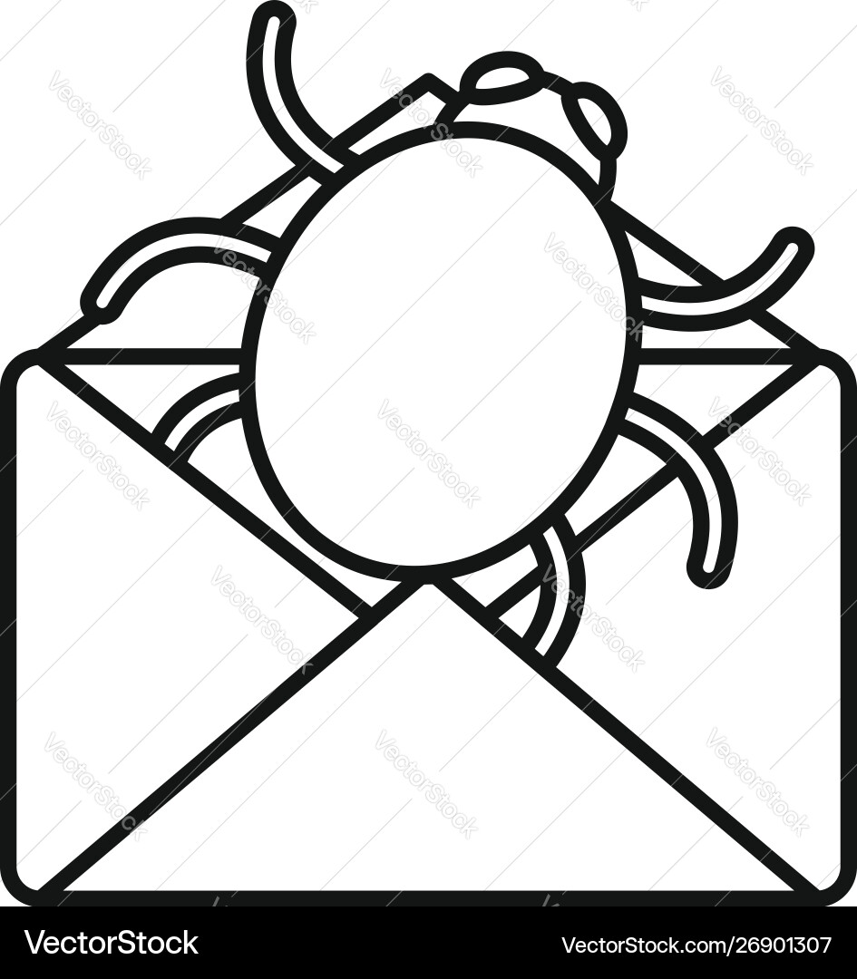 Mail bug icon outline style Mail bug icon outline style Vector Image