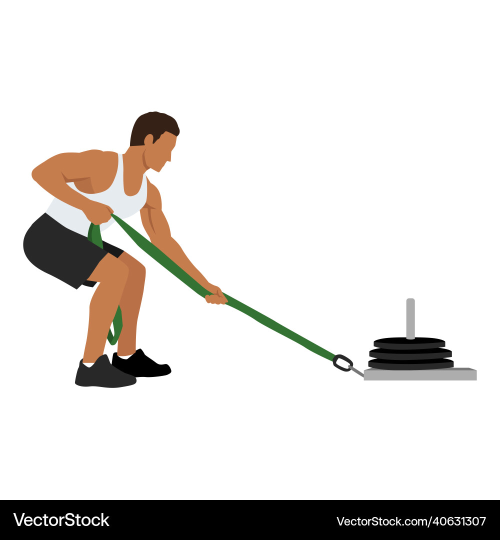 Man doing sled pulls exercise flat Man doing sled pulls exercise flat vector image