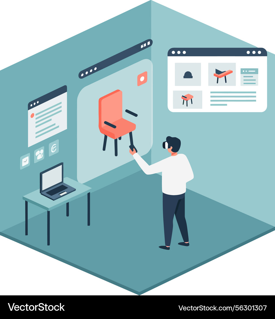 Man interacting with virtual shopping interface Man interacting with virtual shopping interface vector image
