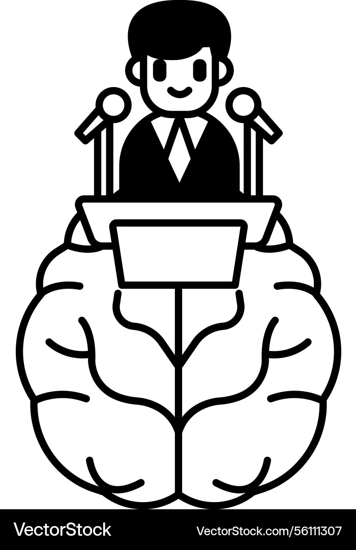 Man is sitting at a podium with two brains Man is sitting at a podium with two brains vector image