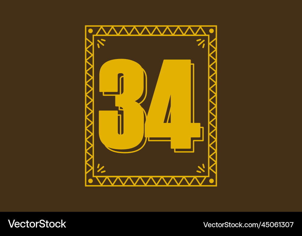 Number 34 in retro rectangle frame Vector Image