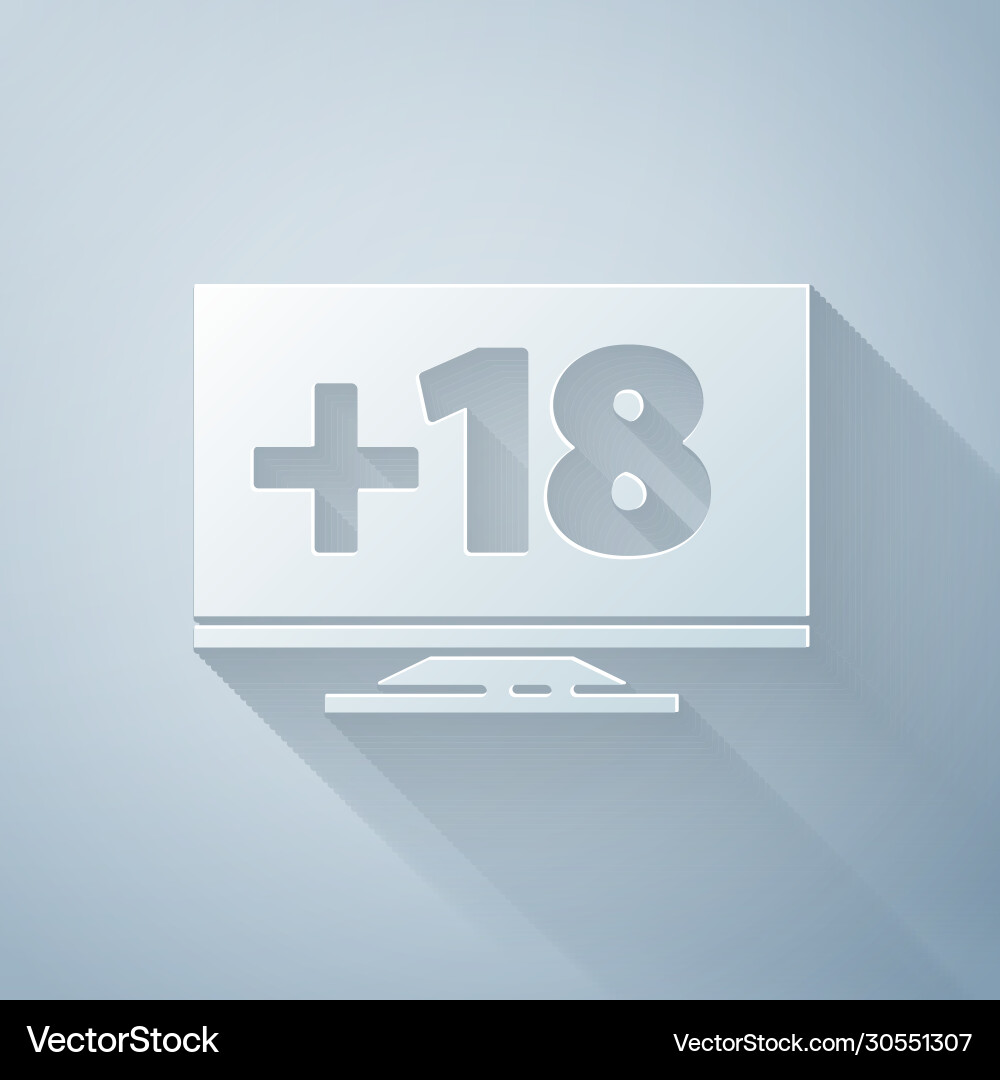 Paper cut computer monitor with 18 plus content Paper cut computer monitor with 18 plus content vector image