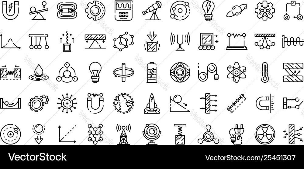 Physics Icon Set - Science & Mechanics vector image