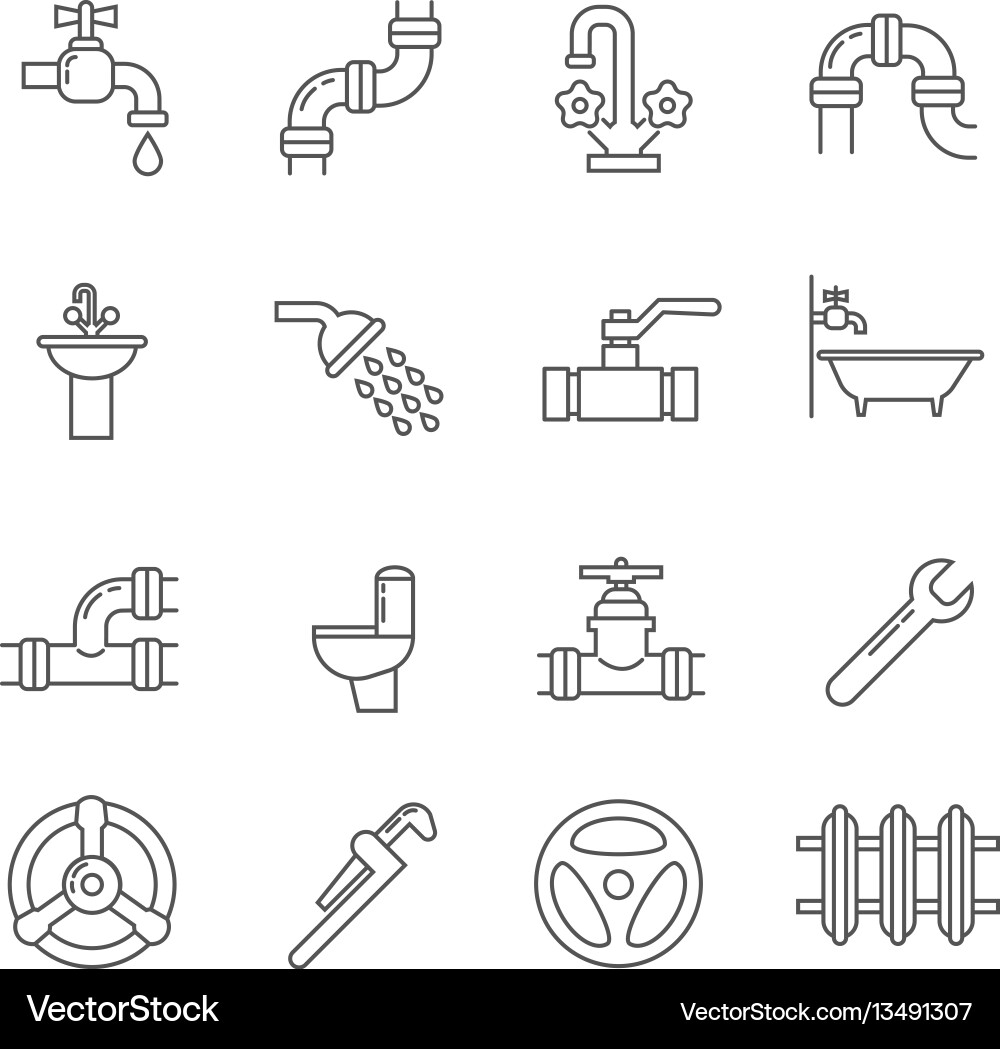 Plumbing Fixture Icons - Pipes & Valves Vector Image