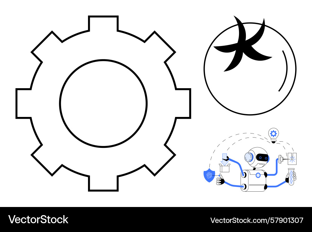 Robot automating industrial processes with gear Robot automating industrial processes with gear Vector Image