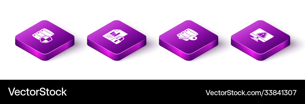 Set isometric server with shield document Set isometric server with shield document vector image