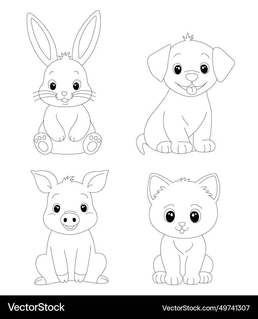 Set of adorable cartoon pet for coloring page Set of adorable cartoon pet for coloring page vector image