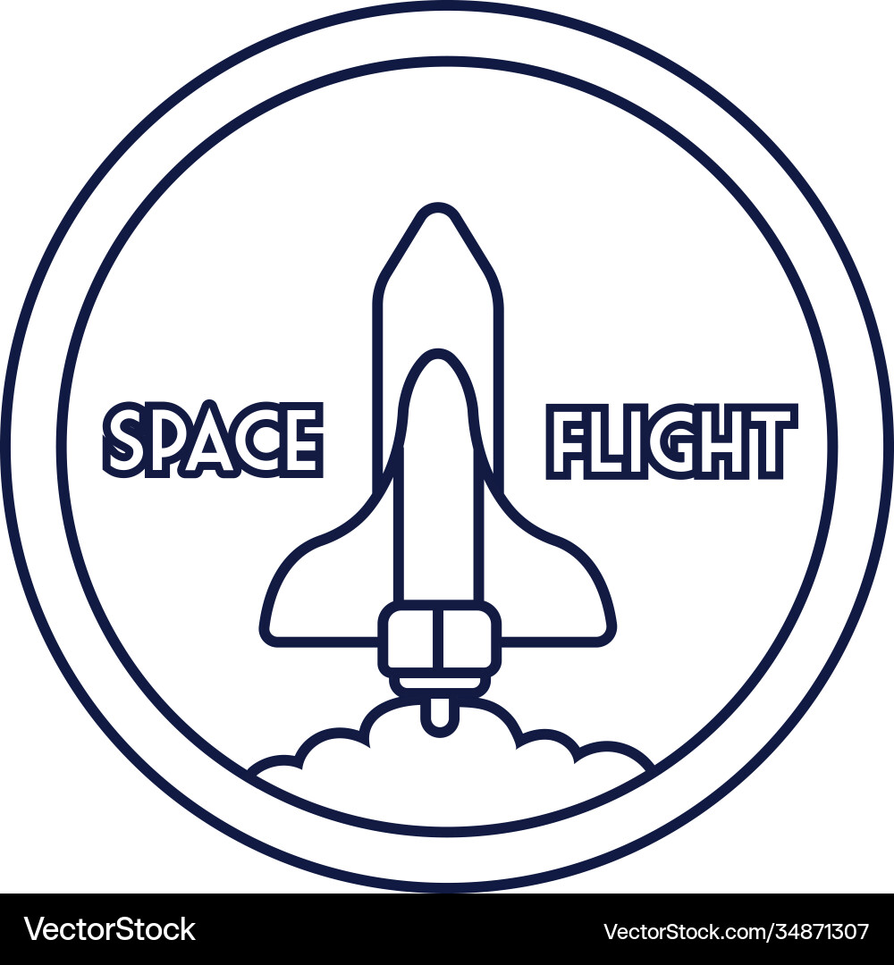 Space circular badge with spaceship flying line Vector Image