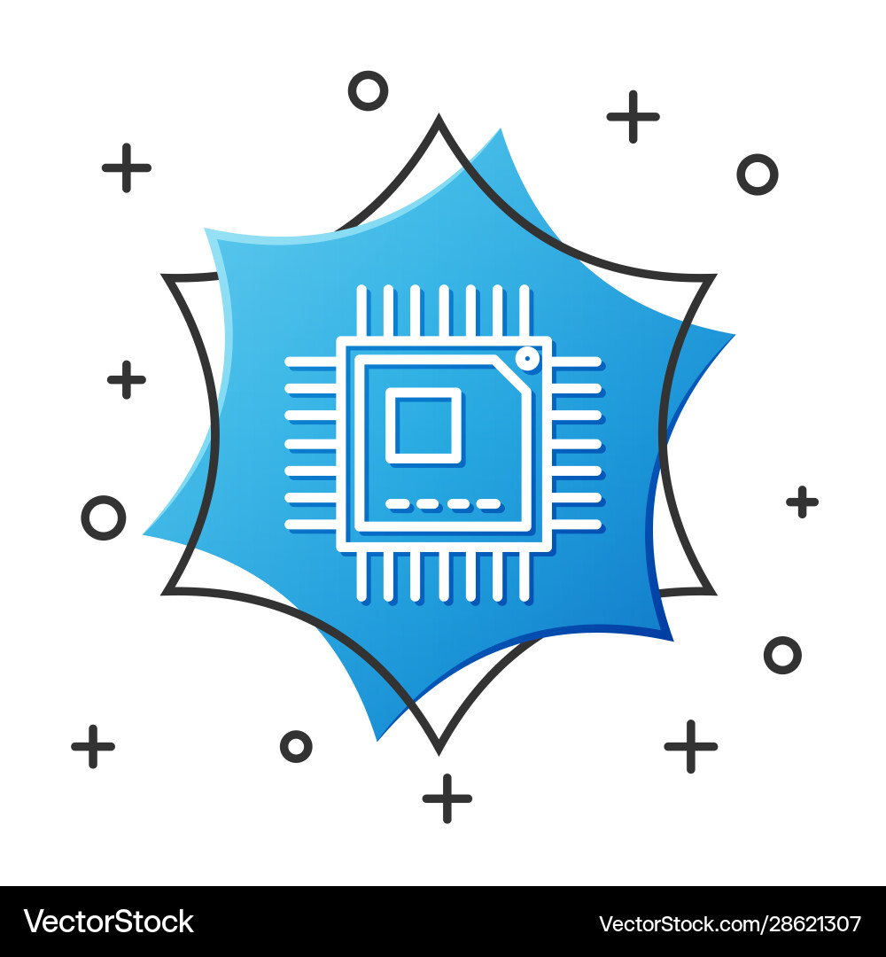 White line computer processor with microcircuits vector image